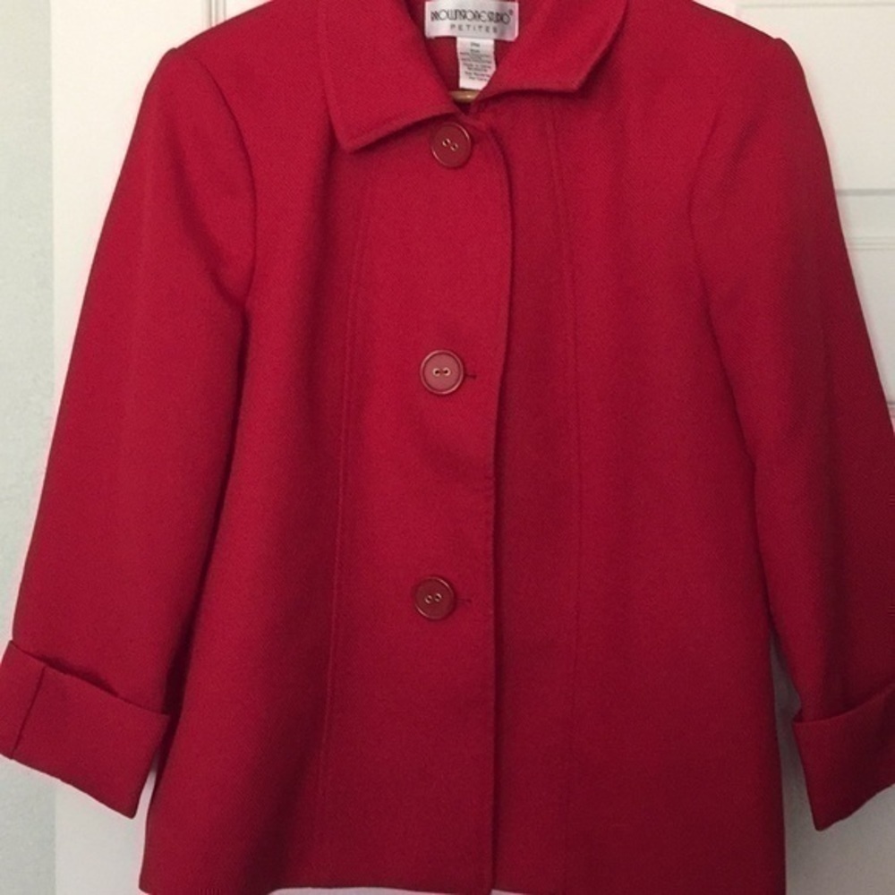 $10 SALE Vintage Petite Red Blazer Jacket Pleated Cuff Retro 90s Y2K - Picture 2 of 8